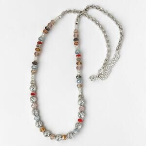 Brighton Latika Beaded Long Necklace Silver Plated Retired Scroll Multicolor